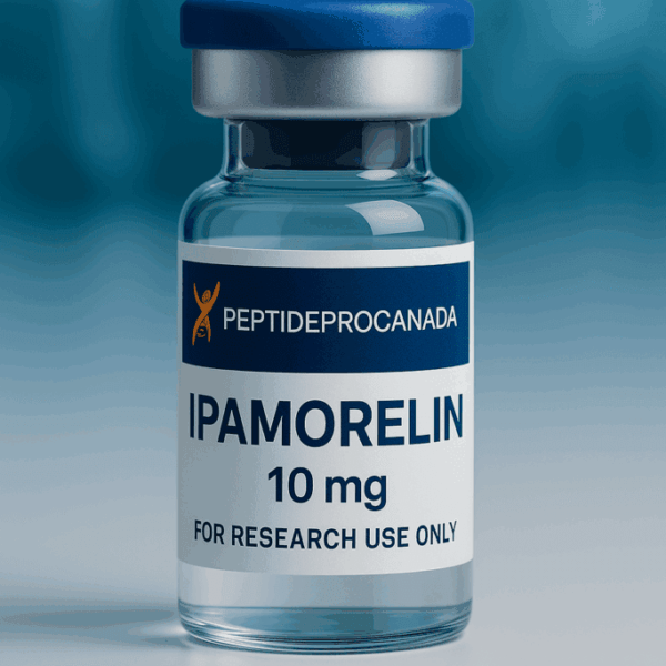 Ipamorelin 10 mg research compound from PeptideProCanada — for laboratory use only.