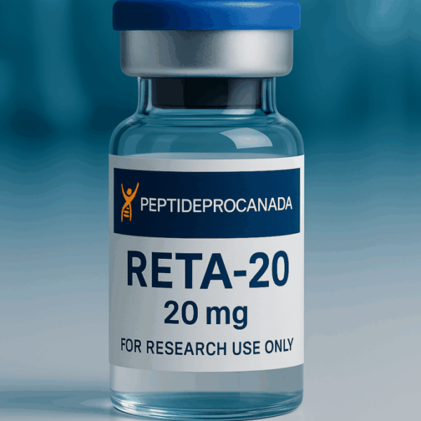 RETA-20 – Retatrutide 20 mg research compound supplied by PeptideProCanada for authorized laboratory use only.